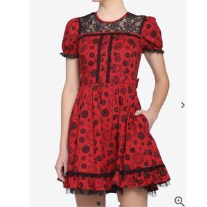 Hot Topic Steampunk Lolita Red Gears Dress Red/black Goth Size Med Doll Costume